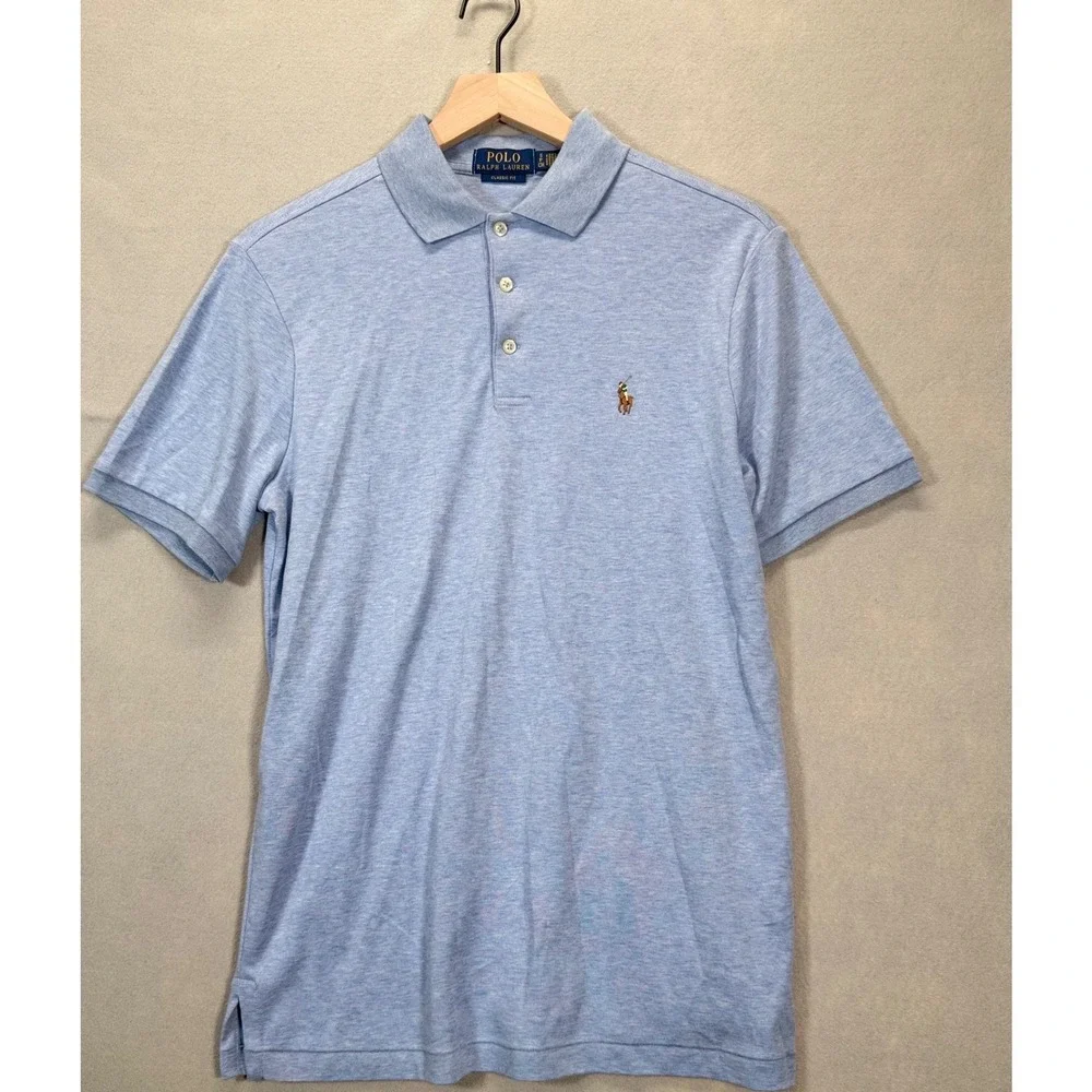 Polo Ralph Lauren Mens Light Blue Heathered Classic Fit Short Sleeve Polo